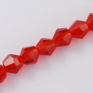 Imitation Austrian Crystal 5301 Bicone Beads, Faceted Glass Beads Strands, Red, 2x3mm, Hole: 0.5mm, about 160~180pcs/strand, 16.54 inch~17.32 inch(42~44cm)(X-GLAA-S026-2mm-11)