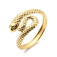304 Stainless Steel Open Cuff Ring for Women, Snake, Real 14K Gold Plated, US Size 7 1/4(17.5mm)(RJEW-C016-01G)