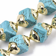 Synthetic Turquoise Beads, with Electroplate Polymer Clay, Polygon, 20~21x14~15.5x14~15.5mm, Hole: 1mm(X-G-S260-14B-01)