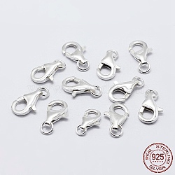 Rhodium Plated 925 Sterling Silver Lobster Claw Clasps, with 925 Stamp, Platinum, 9.5mm, Hole: 1mm(STER-K167-074A-P)