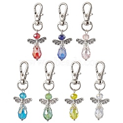 Angel Glass Pendant Decoration, Alloy Swivel Clasp Charms for Bag Ornaments, Mixed Color, 63mm(HJEW-JM02154)