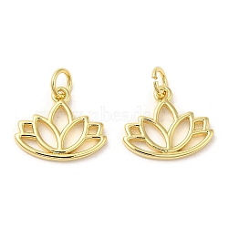 Rack Plating Brass Pendants,  with Jump Ring, Lead Free & Cadmium Free, Long-Lasting Plated, Lotus Charm, Real 18K Gold Plated, 13x15x0.5mm, Hole: 3mm(KK-C030-07G)