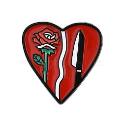 Heart with Rose & Knife Enamel Pins, Alloy Brooches for Backpack Clothes, Red, 30x29.5mm(JEWB-Q014-14A)