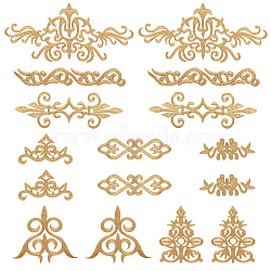 16Pcs 8 Style Polyester Computerized Embroidery Iron on/Sew on Patches, Ethnic Style Metallic Thread Embroidery Appliques, with Adhesive Back, Floral Pattern, 29~90x68~198x1mm, 2pcs/style(PATC-NB0001-10)