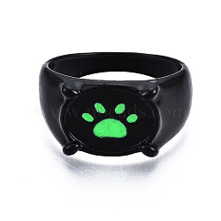 Rack Plating Spay Painted Alloy Enamel Wide Band Rings, Cadmium Free & Lead Free, Dog Paw Prints, Black, US Size 8(18.1mm)(RJEW-T011-39-RS)