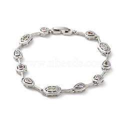 Brass Link Chain Bracelets, Colorful Cubic Zirconia Tennis Bracelet, Platinum, 7-5/8 inch(19.4cm)(BJEW-D039-34P-02)