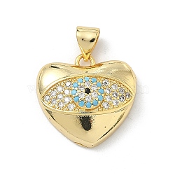 Brass Micro Pave Cubic Zirconia Pendants, Heart with Evil Eye Charms, Long-Lasting Plated, Rack Plating, Lead Free & Cadmium Free, Mixed Color, 17.5x18x6.5mm, Hole: 4.5mm(KK-H537-07G)