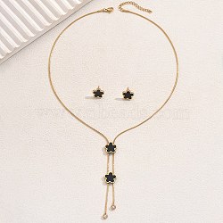 Stainless Steel Shell Heart Flower Fan Tassel Jewelry Set for Women, Lariat Necklaces & Stud Earrings Sets, Flower(XK7928-1)