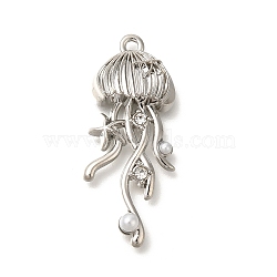 Alloy Pendants, Jellyfish Charms, Silver, 35x15x6mm, Hole: 1.6mm(FIND-Z067-07P)