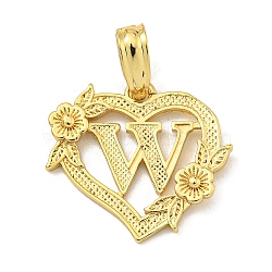 Heart Brass Pendants, Long-Lasting Plated, Cadmium Free & Lead Free, Real 18K Gold Plated, Letter W, 18x20x3mm, Hole: 3.5x7mm(KK-I714-04G-W)