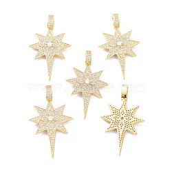 Brass Micro Pave Clear Cubic Zirconia Pendants, Long-Lasting Plated, Star, Real 18K Gold Plated, 43.5x25x3mm, Hole: 7x3.5mm(KK-D004-23G)