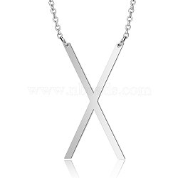 201 Stainless Steel Initial Pendants Necklaces, with Cable Chains, Letter, Letter.X, 17.3~18.3 inch(44~46.5cm)x1.5mm, LetterX: 37.5x20x1mm(NJEW-S069-JN003D-X)