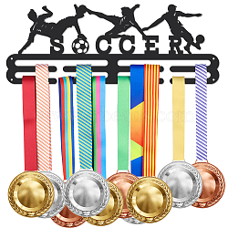 Iron Medal Hanger Holder Display Wall Rack, 3-Line, with Screws, Black, Football, 400x150mm(ODIS-WH0021-868)