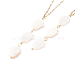 Natural Shell Tulip Pendant Necklace with 304 Stainless Steel Chains for Women, Golden, 17.76~17.91 inch(45.1~45.5cm)(NJEW-C016-03G)