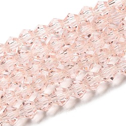 Transparent Glass Beads Strands, Faceted, Bicone, Pink, 2.9~3.3x2.5mm, Hole: 0.7mm, about 145~150pcs/strand, 41.5~42cm(GLAA-F029-2mm-26)