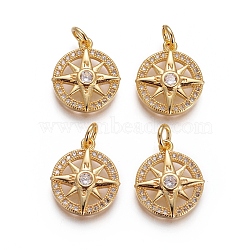 Brass Pendants, with Micro Pave Cubic Zirconia and Jump Rings, Compass, Clear, Golden, 16x13x3mm, Hole: 3mm(X-KK-I656-16G)