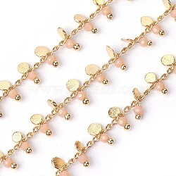 3.28 Feet Handmade Faceted Glass Beaded Chains, Soldered, with Brass Findings, Golden, Long-Lasting Plated, Bisque, 7~7.5x3x2~2.5mm(X-CHC-P007-C02)