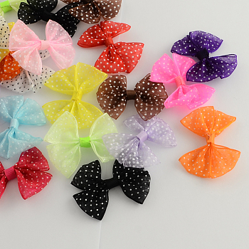 Handmade Woven Costume Accessories, Dot Printed Organza Bowknot, Mixed Color, 44x50x7mm