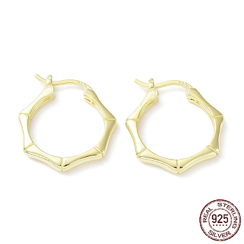 925 Sterling Silver Hoop Earrings, Bamboo Joint, with S925 Stamp, Real 18K Gold Plated, 22x2.5x19.5mm