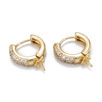 Eco-Friendly Brass Micro Pave Clear Cubic Zirconia Hoop Earring Findings, for Half Drilled Bead, Ring, Real 18K Gold Plated, 16.5x13.5x3.5mm, Pin: 0.7mm, Pin: 0.8mm(for half drilled beads)