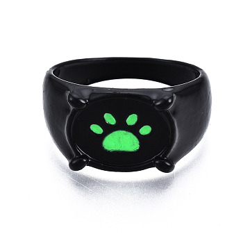 Rack Plating Spay Painted Alloy Enamel Wide Band Rings, Cadmium Free & Lead Free, Dog Paw Prints, Black, US Size 8(18.1mm)