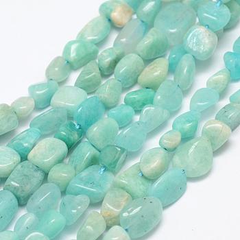 Natural Amazonite Beads Strands, Tumbled Stone, Nuggets, 6~8x4~6mm, Hole: 1mm, 15.3 inch(39cm)