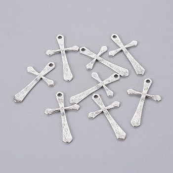 Alloy Pendants, Lead Free and Cadmium Free, Cross, Antique Silver Color, about 33mm long, 19mm wide, 1.5mm thick, hole: 1mm