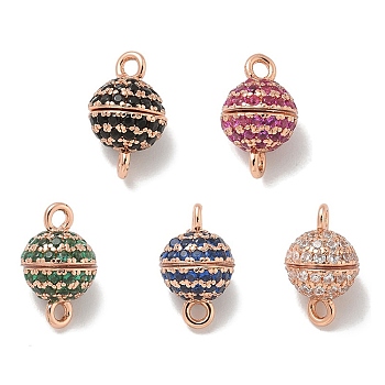 Rack Plating Round Brass Micro Pave Cubic Zirconia Magnetic Clasps, Long-Lasting Plated, Lead Free & Cadmium Free, Rose Gold, Mixed Color, 10x6mm, Hole: 1.5mm