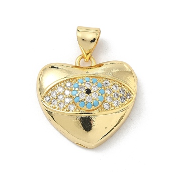Brass Micro Pave Cubic Zirconia Pendants, Heart with Evil Eye Charms, Long-Lasting Plated, Rack Plating, Lead Free & Cadmium Free, Mixed Color, 17.5x18x6.5mm, Hole: 4.5mm