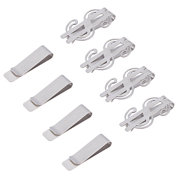 CHGCRAFT 8Pcs 2 Style Stainless Steel Clips, Dollar-shaped & Rectangle, Stainless Steel Color, 48x28.5x75mm