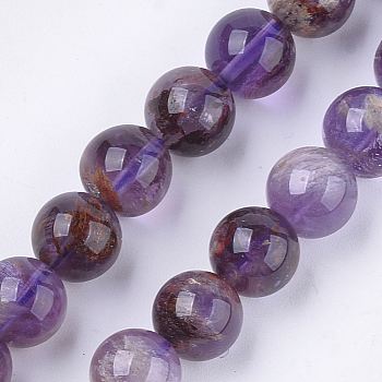 Natural Purple Lodolite Quartz Beads Strands, Round, 10mm, Hole: 1mm, about 18~20pcs/strand, 7.4 inch