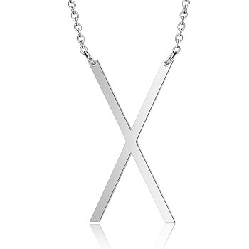201 Stainless Steel Initial Pendants Necklaces, with Cable Chains, Letter, Letter.X, 17.3~18.3 inch(44~46.5cm)x1.5mm, LetterX: 37.5x20x1mm