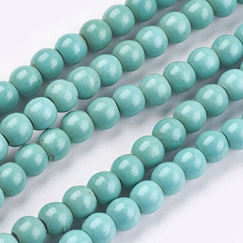 1 Strand Dyed Light Sea Green Round Synthetic Turquoise Beads Strands, 6mm, Hole: 1.2mm, about 67pcs/strand, 15.75 inch