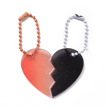 Gradient Color Acrylic Disc Keychain Blanks, with Random Color Ball Chains, Broken Heart, Red, Broken Heart: 41.5x25.5x2mm