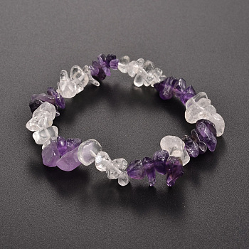 Chips Gemstone Beaded Stretch Bracelets, Amethyst, 50mm