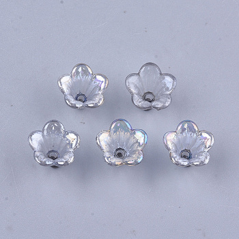 Transparent Acrylic Bead Caps, Trumpet Flower Beads, AB Color, 5-Petal, Flower, Slate Gray, 10x14x13.5mm, Hole: 1.6mm, about 1370pcs/500g