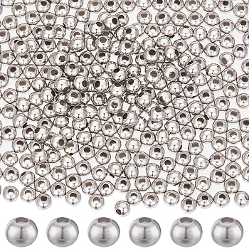 400Pcs 304 Stainless Steel Beads, Round, Stainless Steel Color, 6x5mm, Hole: 2.2mm