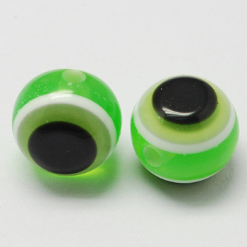 Round Evil Eye Resin Beads, Light Green, 6x5mm, Hole: 1.8~2mm