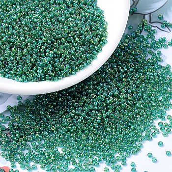MIYUKI Round Rocailles Beads, Japanese Seed Beads, (RR354) Chartreuse Lined Green AB, 11/0, 2x1.3mm, Hole: 0.8mm, about 5500pcs/50g