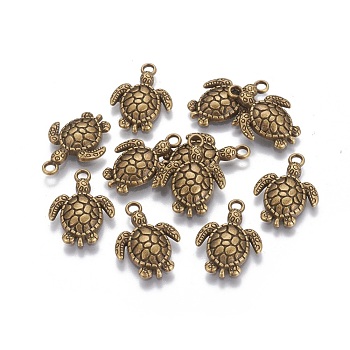 Alloy Pendants, Cadmium Free & Nickel Free & Lead Free, Sea Turtle, Antique Bronze Color, Size:about 23mm long, 16mm wide, 2mm thick, hole: 2mm