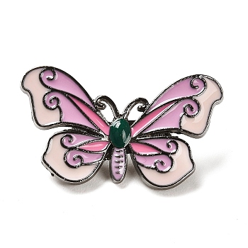 Butterfly Enamel Pins, Black Alloy Brooches for Women, Flamingo, 16.5x28.5x2.5mm