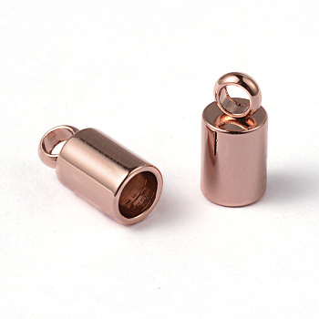 Ion Plating(IP) 304 Stainless Steel Cord End, End Caps, Column, Rose Gold, 8x4mm, Hole: 2mm, Inner Diameter: 3mm