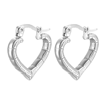 Heart 304 Stainless Steel Hoop Earrings for Women, Platinum, 19x20mm