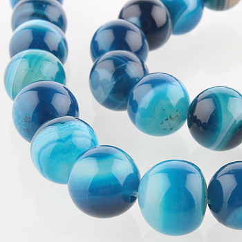 Natural Gemstone Agate Round Bead Strands, Dyed, Deep Sky Blue, 10mm, Hole: 1mm, about 38pcs/strand, 14.96 inch