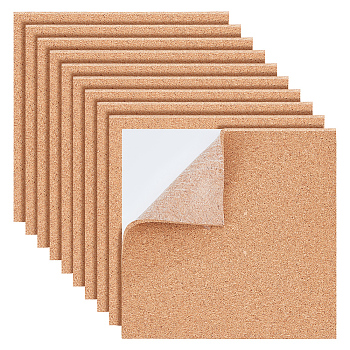 Self Adhesive Cork Sheets, for Kitchen Hot Mats, Cup Mats, Bulletin, Square, Sandy Brown, 150x150x3mm