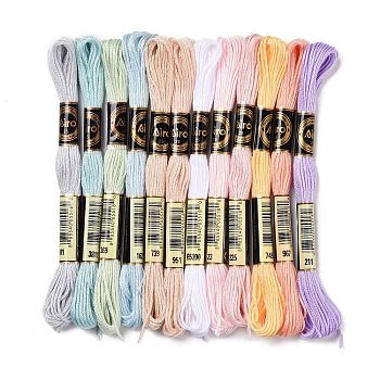 12 Skeins 12 Colors 6-Ply Polyester Embroidery Floss, Cross Stitch Threads, Macaron Rainbow Color, Mixed Color, 0.5mm, about 8.75 Yards(8m)/Skein, 12 skeins/set
