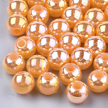 Plastic Beads, AB Color Plated, Round, Dark Orange, 6mm, Hole: 1.6mm, 4500pcs/500g