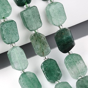 Natural Green Strawberry Quartz Beads Strands, with Seed Beads, Rectangle, 9.5~14x7~10x4~6.5mm, Hole: 0.8~1mm, about 25~31pcs/strand, 14.96~15.75''(38~40cm)