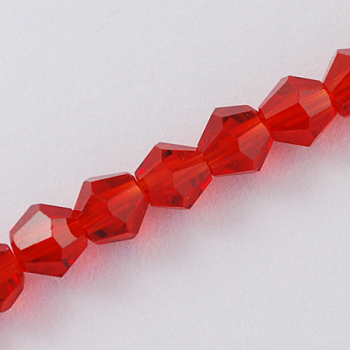 Imitation Austrian Crystal 5301 Bicone Beads, Faceted Glass Beads Strands, Red, 2x3mm, Hole: 0.5mm, about 160~180pcs/strand, 16.54 inch~17.32 inch(42~44cm)