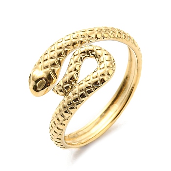 304 Stainless Steel Open Cuff Ring for Women, Snake, Real 14K Gold Plated, US Size 7 1/4(17.5mm)
